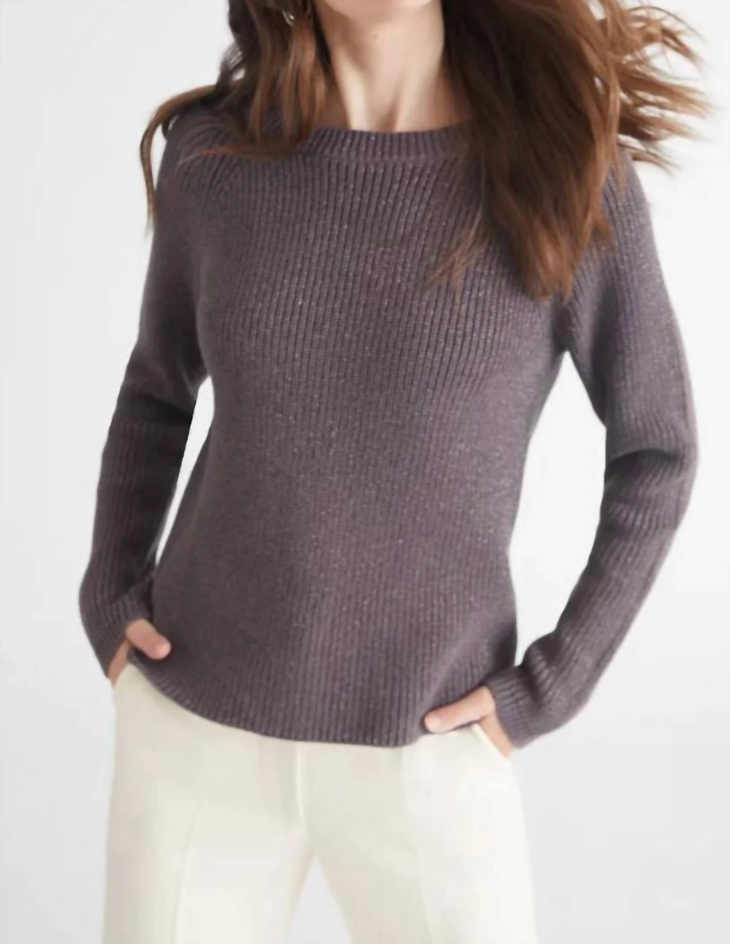 Cozy Fitting Jane Metallic Creweneck Sweater In Charcoal