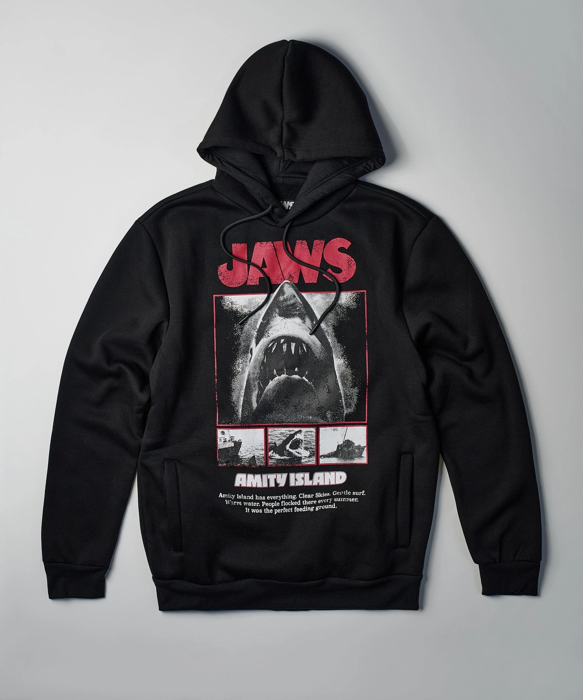 Durable Overlock Stitch Soft Sweater Jaws Amity Island Hoodie - Black