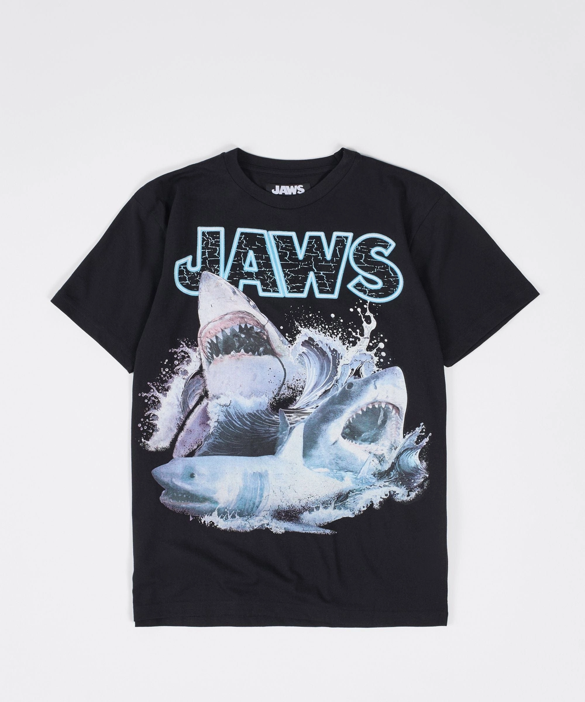 Tencel Lyocell Fiber BoxyCrop Jaws Front Print Short Sleeve Tee - Black