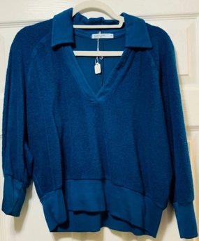Johnny Sherpa Collar Sweatshir In Deep Sea Blue Knit Design