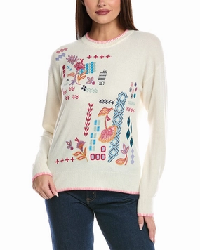 Johnny Was The Drop-Shoulder Wool & Cashmere-Blend Pullover Lightweight Merino Chilly Ready