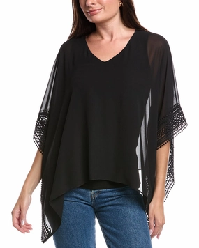 Joseph Ribkoff Lace Trim Poncho Top Relaxed Outfit Chilly Knitwear