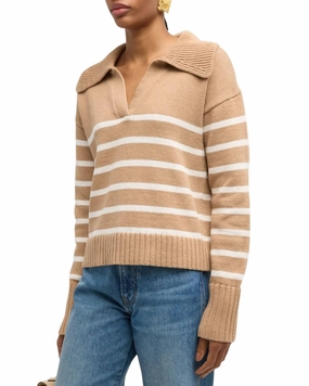 Seasonal piece Jovie Striped Polo Pullover Sweater In Khaki