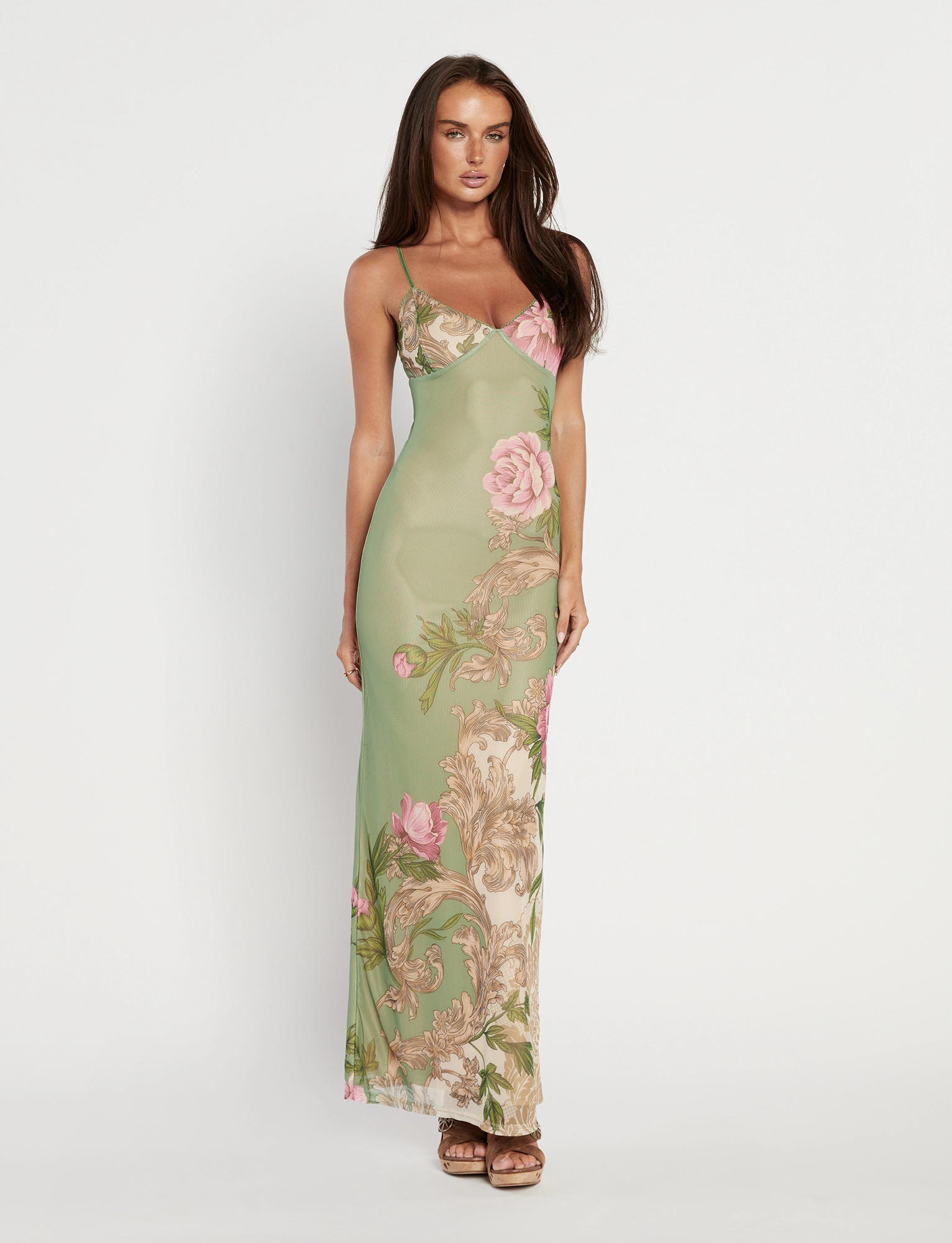 JULIANNA DRESS - GREEN : FLORAL : ROCCOCO FLORAL Breathable Comfort Wear