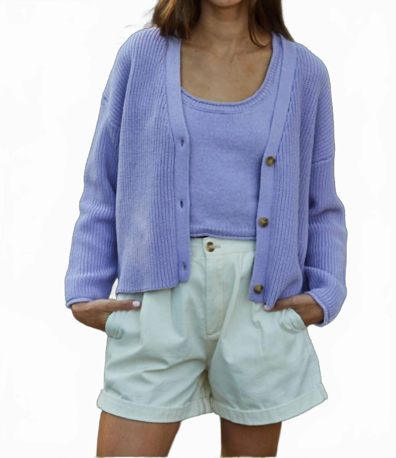 Cold Day Fashion Layered Must-Have Kacey V-Neck Cardigan In Lavender