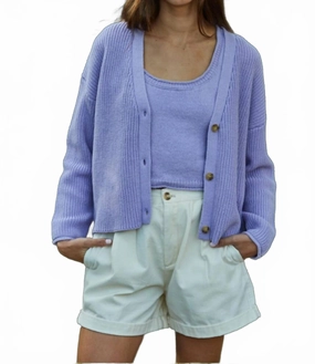 Cold Day Fashion Layered Must-Have Kacey V-Neck Cardigan In Lavender