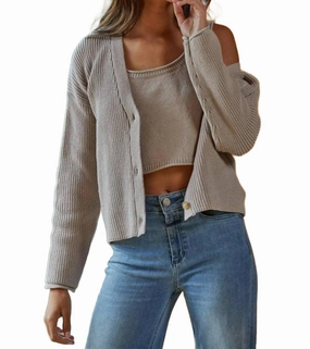 Breathable Textured Fabric Kacey V-Neck Cardigan In Mocha