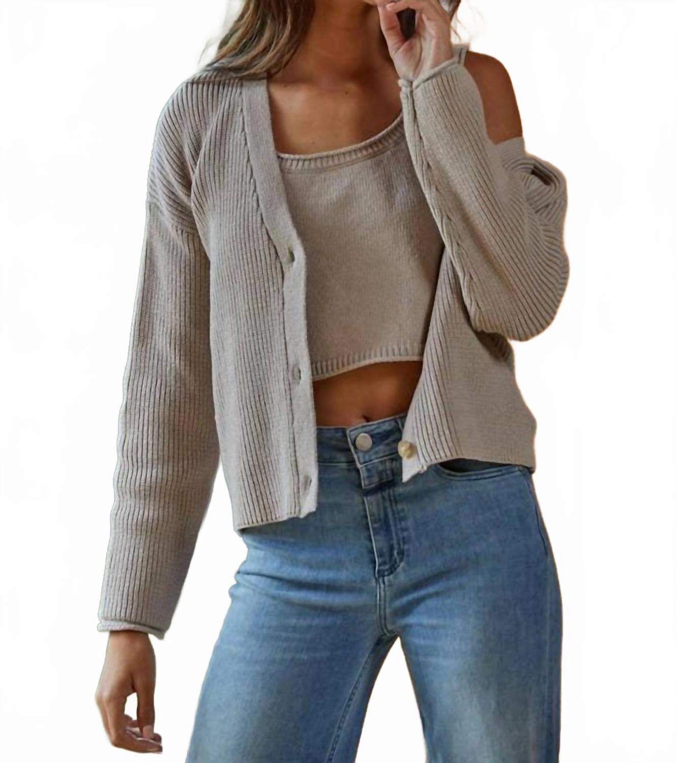 Kacey V-Neck Cardigan In Mocha Classic Layer Perfectly Warm