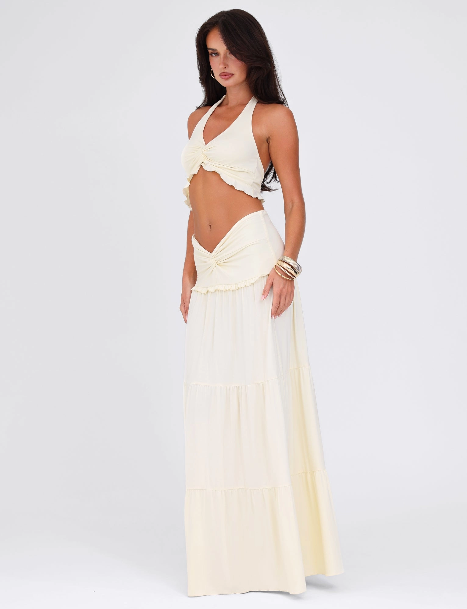 Linen Cotton Mix Simple Flow KATYA MAXI SKIRT - WHITE : CREAM