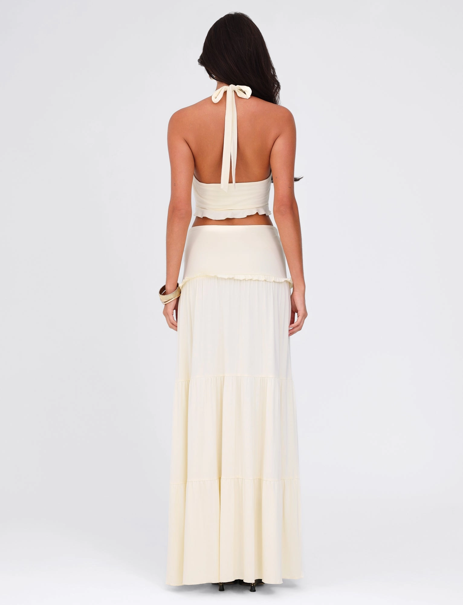 KATYA MAXI SKIRT - WHITE : CREAM Polished Touch Flowy Drape