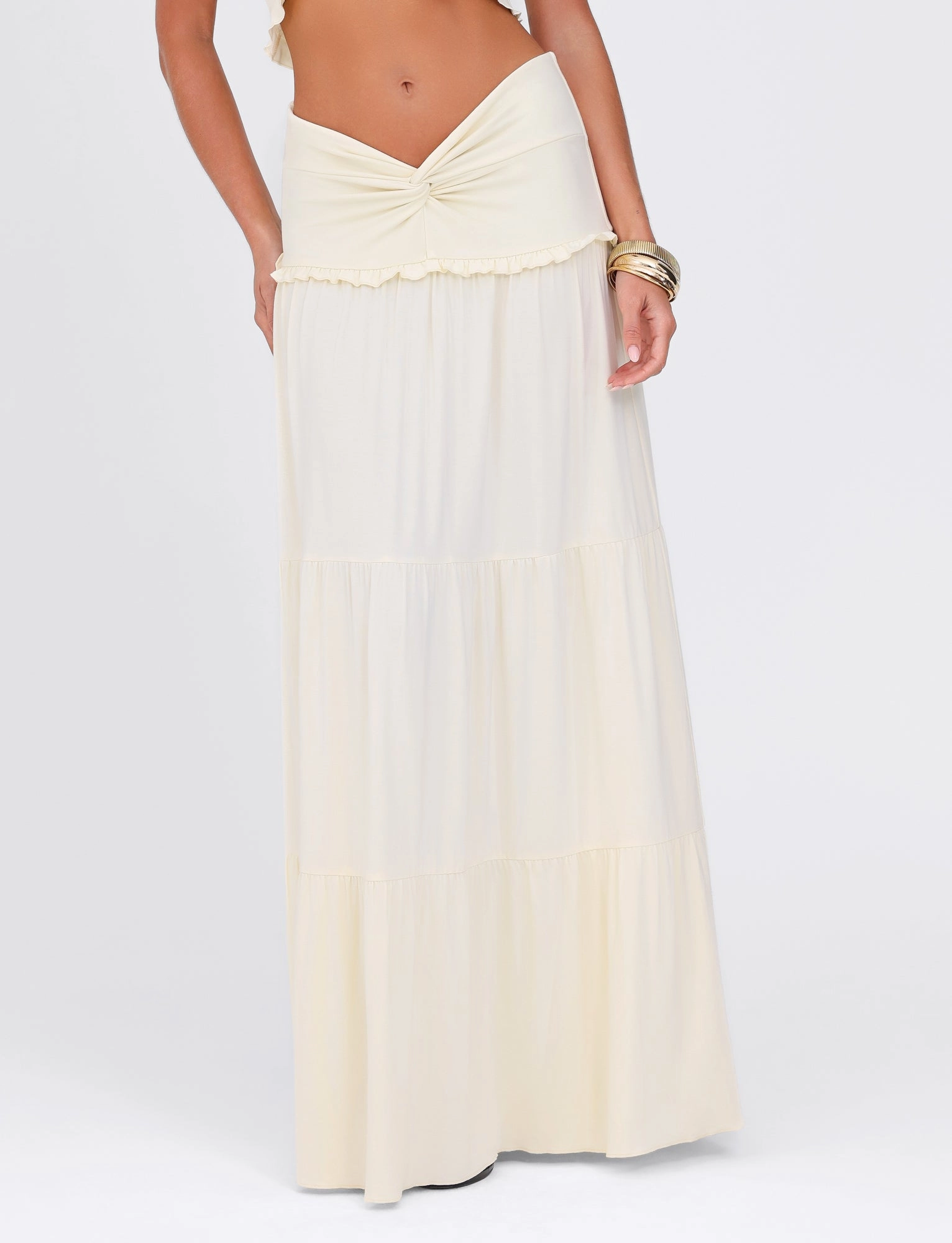 Double Stitched KATYA MAXI SKIRT - WHITE : CREAM