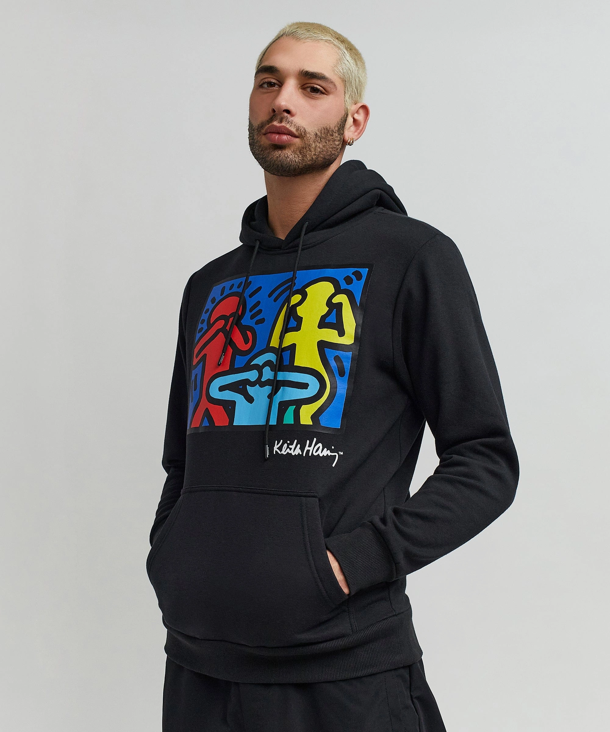Keith Haring Characters Hoodie - Black VentilatedArmholes SheerLayering