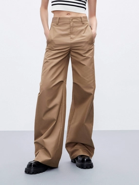Soft Brush Lining Functional Comfort Wear Knee Pleated Straight Pants