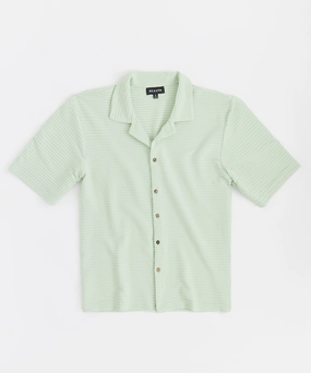 Knit Short Sleeve Button Down Shirt - Light Green Reinforced Shoulder