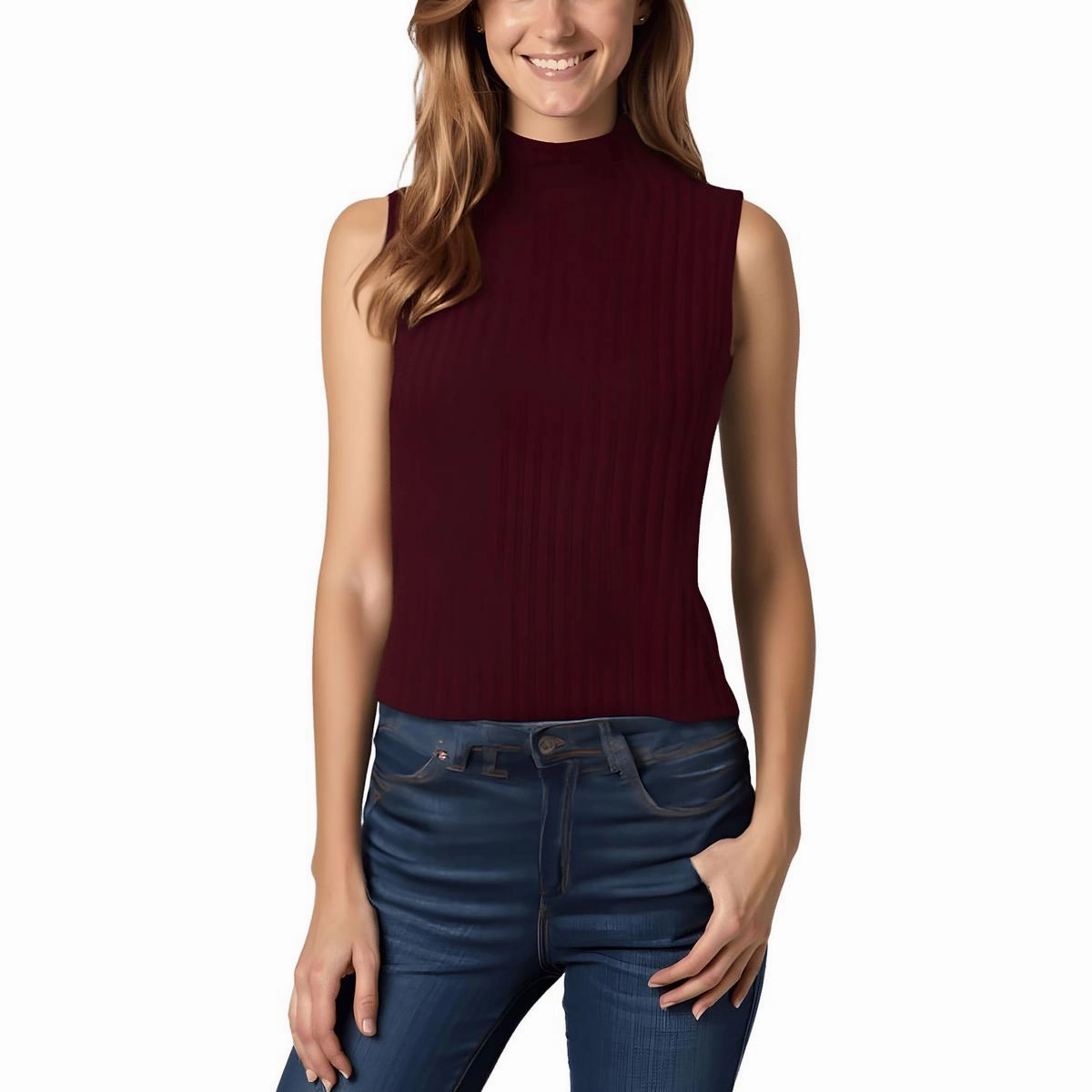 Sophisticated Layers Womens Ribbed Knit Mock Turtleneck Sweater