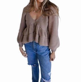 Peplum Sweater Top In Beige Flexible Neck Opening