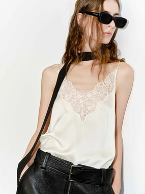 Lace Collar Silk Cami Top Two Tone Weave
