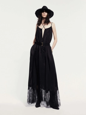 Lace Detail Silk Dress Handmade Casual-Look