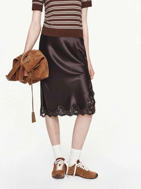 Lace Hem Satin Skirt Everyday Flex HighWaistSupport