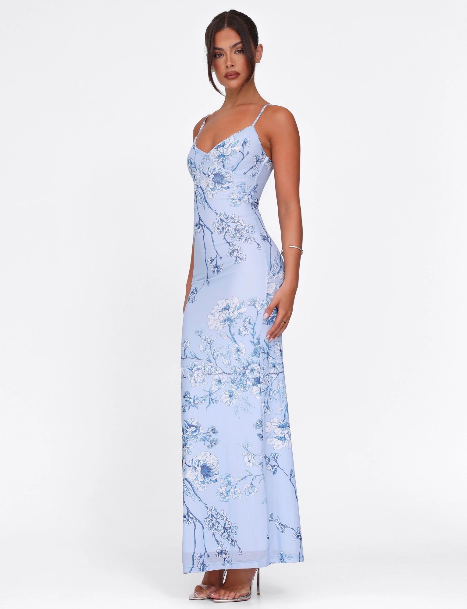 Chic Silhouette Functional Fit JULIANNA DRESS - BLUE : FLORAL : CERAMIC FLORAL