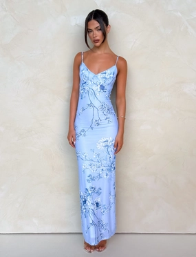 FlatlockSeam Lightweight Feel JULIANNA DRESS - BLUE : FLORAL : CERAMIC FLORAL