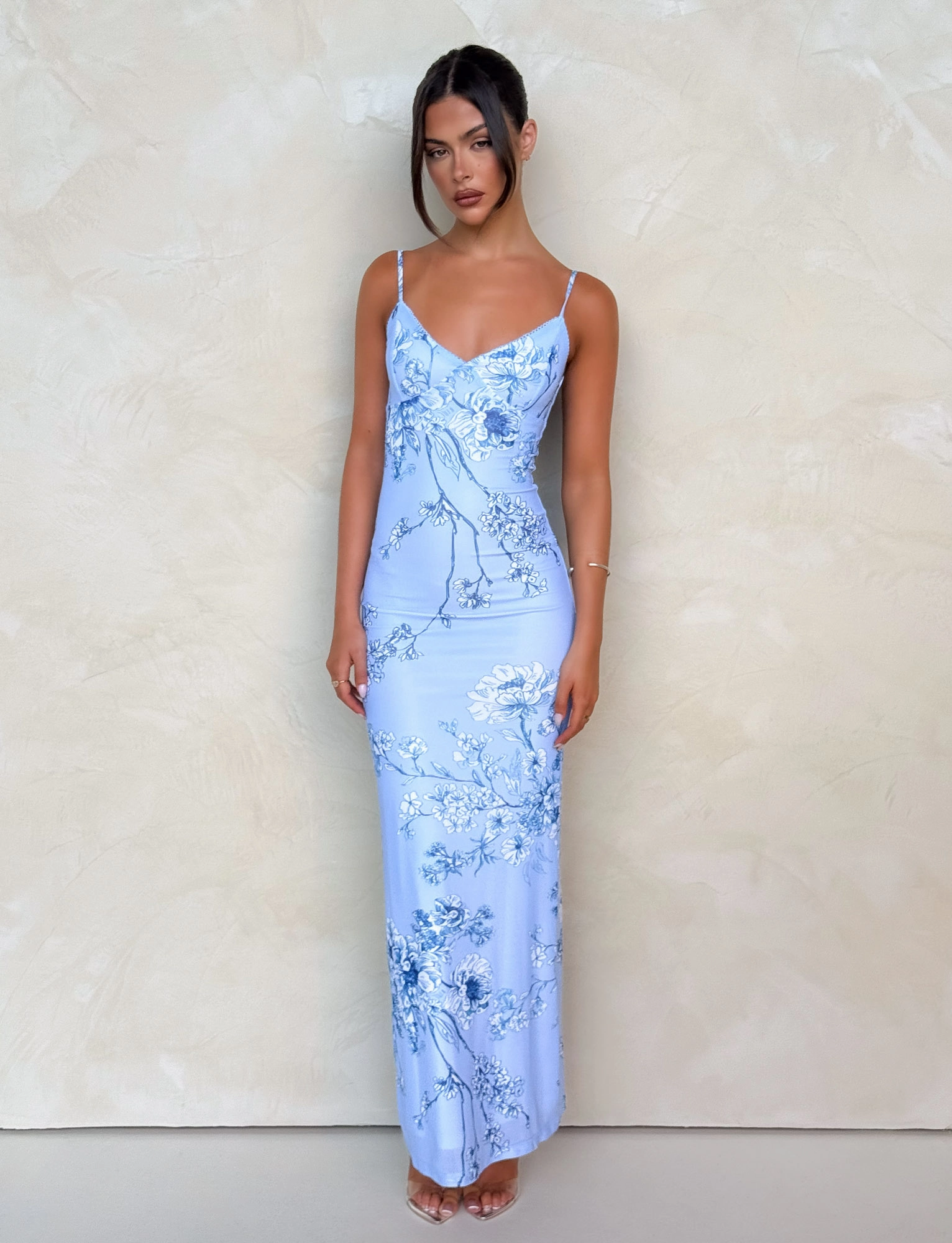 FlatlockSeam Lightweight Feel JULIANNA DRESS - BLUE : FLORAL : CERAMIC FLORAL