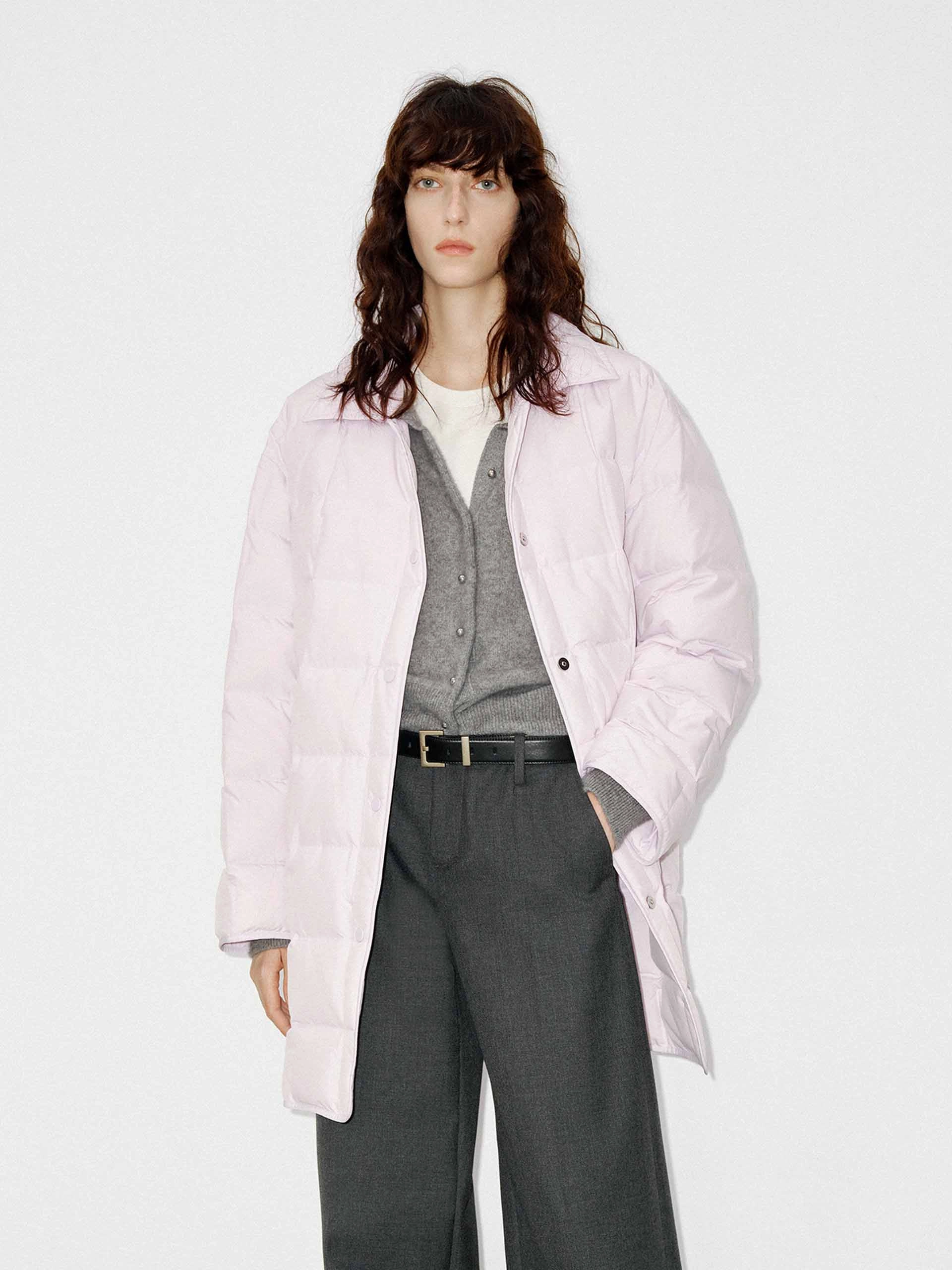 Clean Outer Double Layered Lapel Collar Midi Puffer Coat