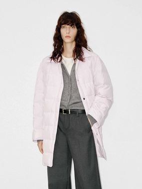 Eco Dye Process Soft Touch Texture Lapel Collar Midi Puffer Coat