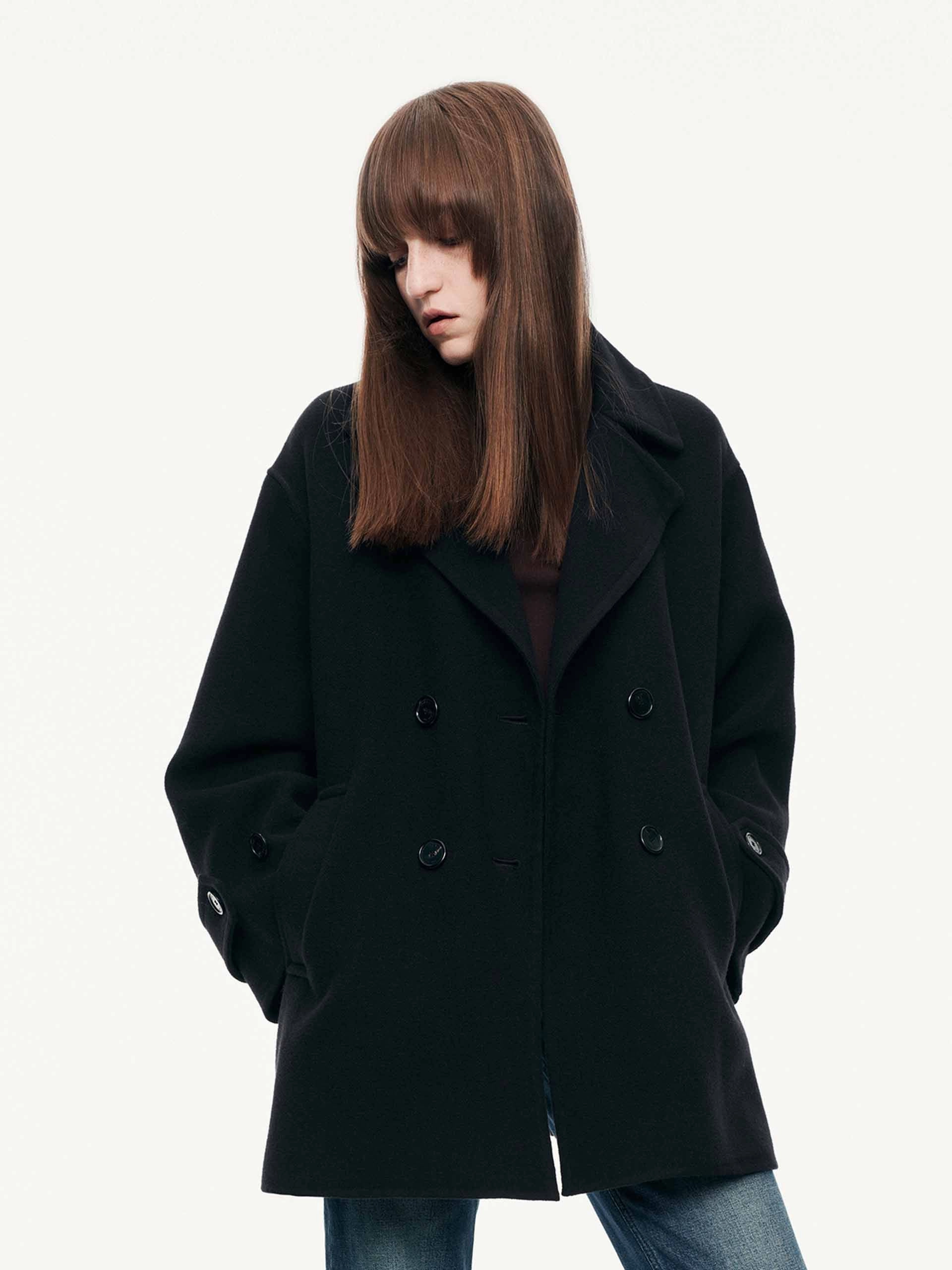Minimal Travel Look Snap Closures Lapel Double Breasted Coat