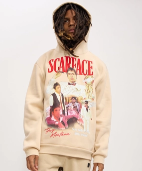 DoubleLayered Collar Scarface Say Hello Embroidered Patch Hoodie - Khaki