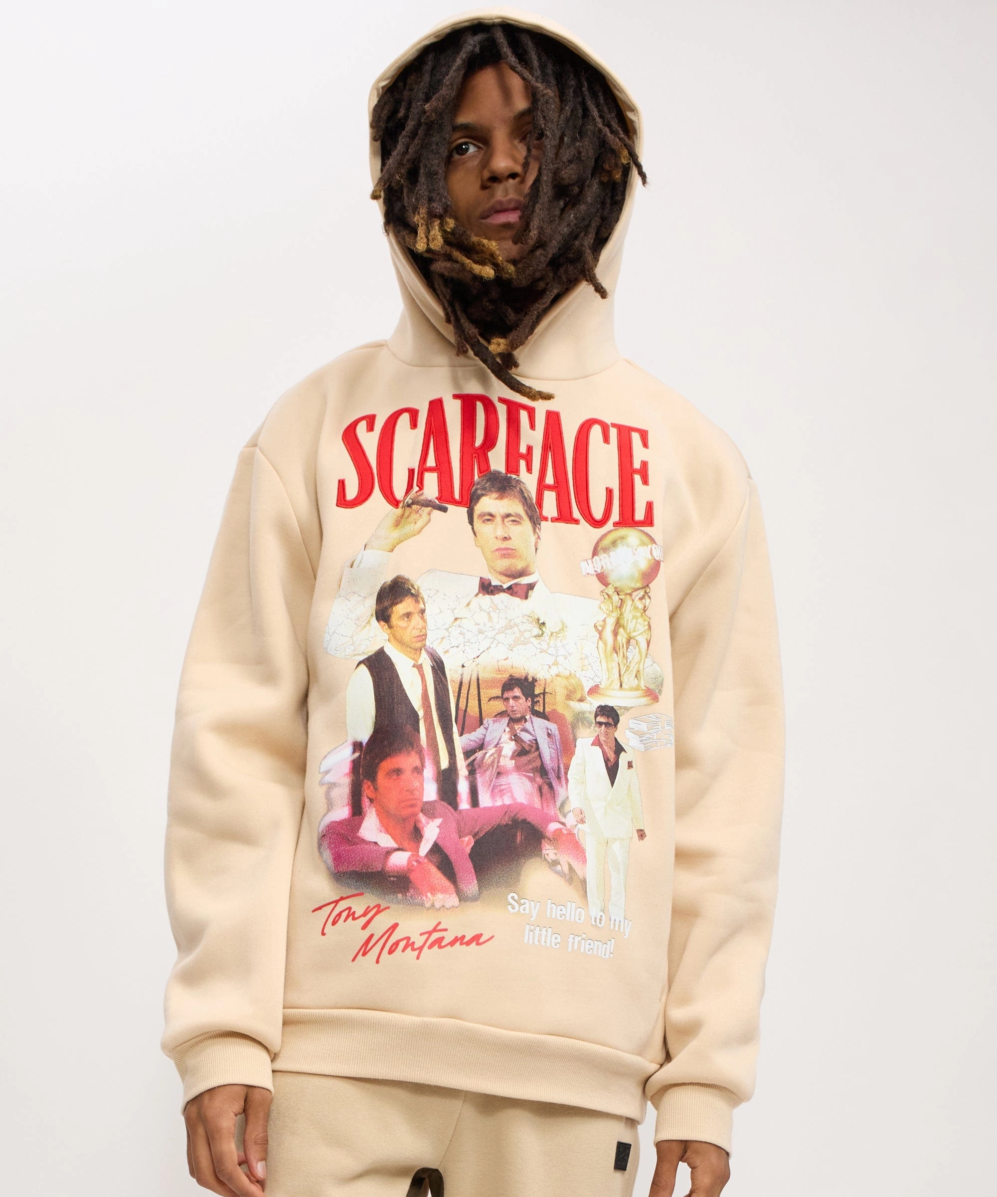Scarface Say Hello Embroidered Patch Hoodie - Khaki TearResistant Blends