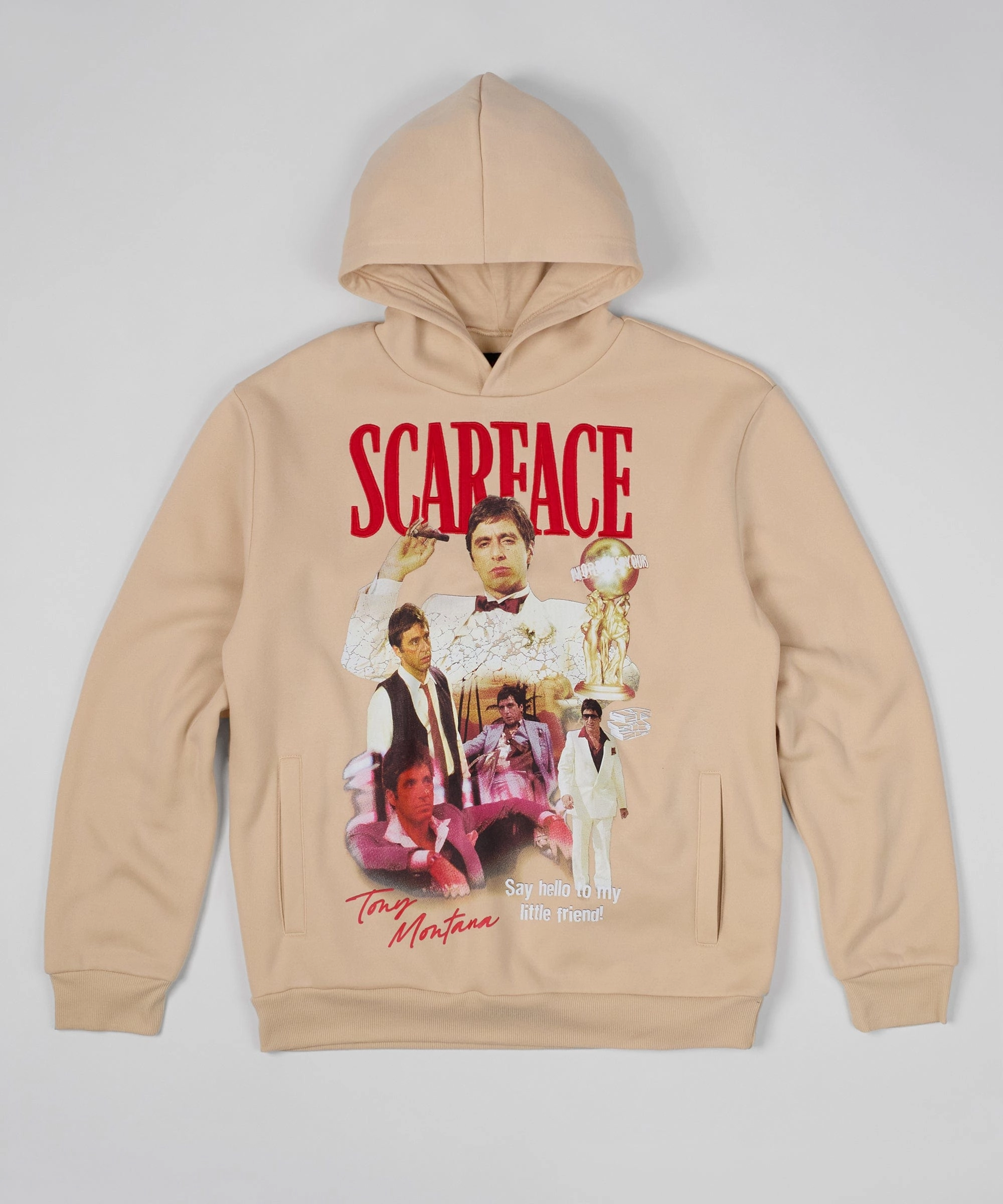 Scarface Say Hello Embroidered Patch Hoodie - Khaki All Season Wear Fabric