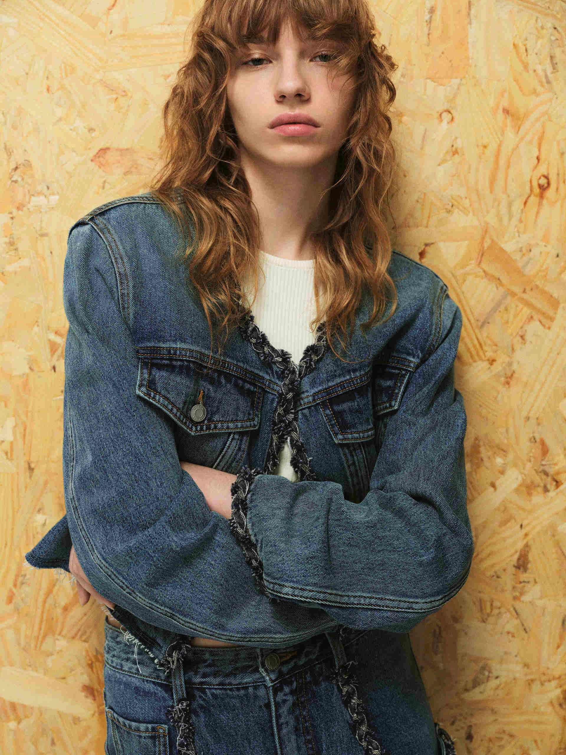 Pastel Shade Lightweight Comfort Cropped Collarless Denim Jacket