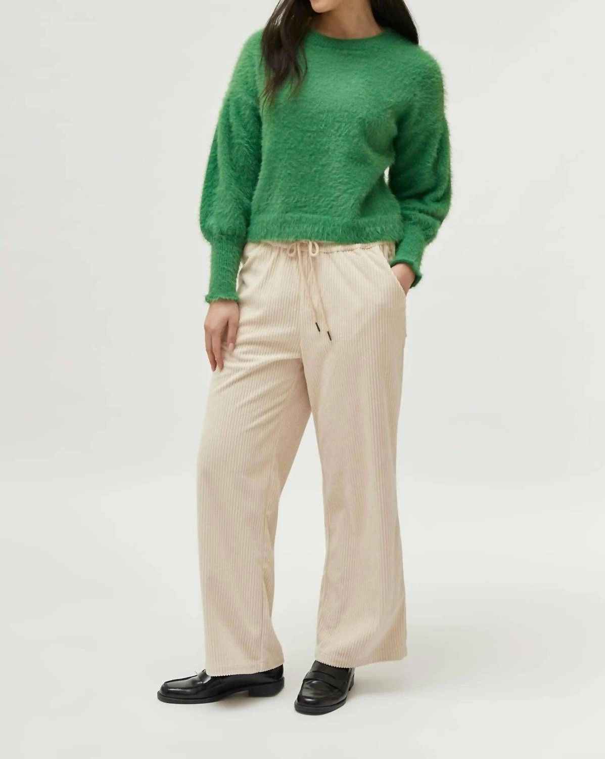 Durable Reinforced Elbows Cloud Fluff Long Sleeve Sweater In Green