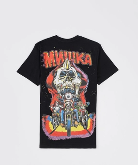 Mishka Biker Short Sleeve Tee - Black Contrast Topstitching Detail MultiFunctionalDesign