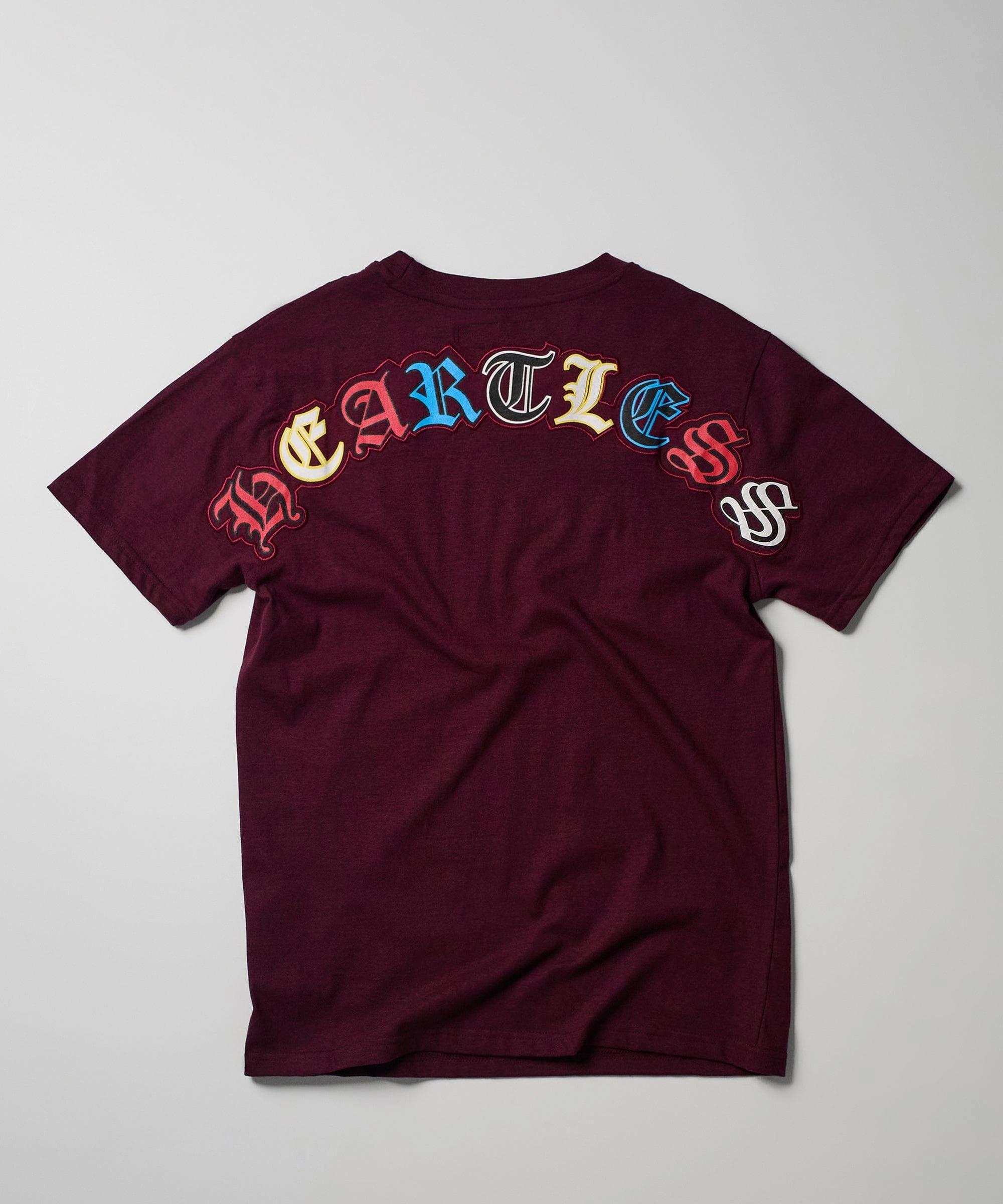 Cozy Layer Layered Ply Construction Heartless Embroidered Short Sleeve Tee - Burgundy