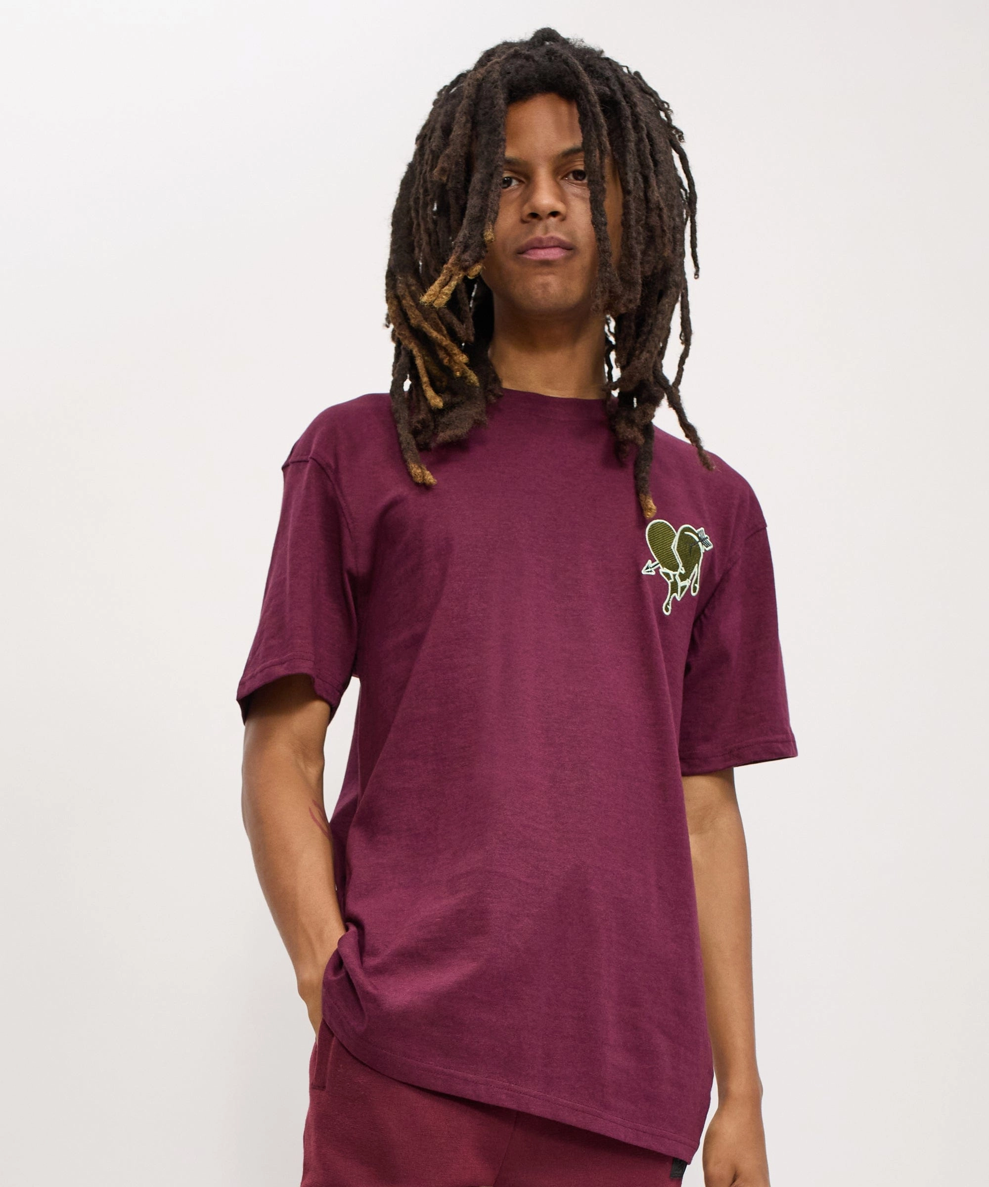 Heartless Embroidered Short Sleeve Tee - Burgundy LayeredPanel Non Iron Fabric