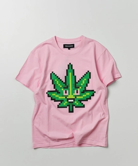 Ergonomic Shoulder Shape Pixel Leaf Short Sleeve Tee - Pink