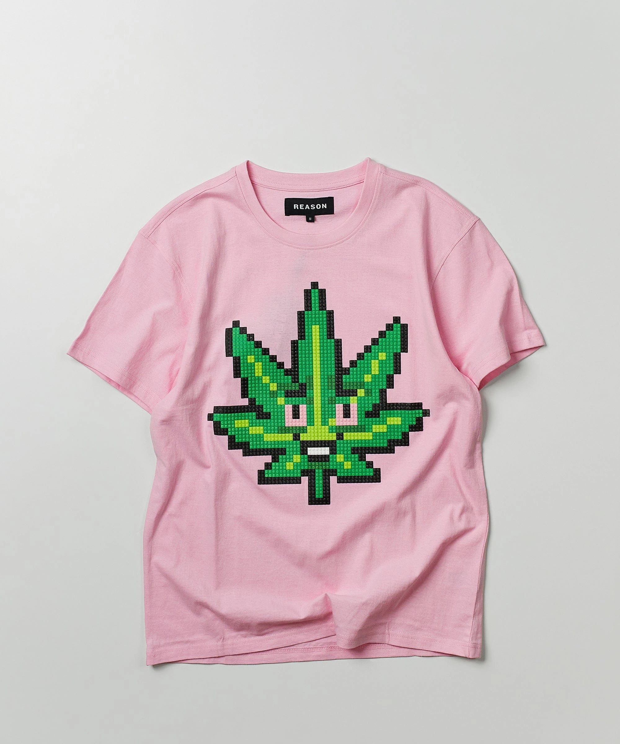 Ergonomic Shoulder Shape Pixel Leaf Short Sleeve Tee - Pink