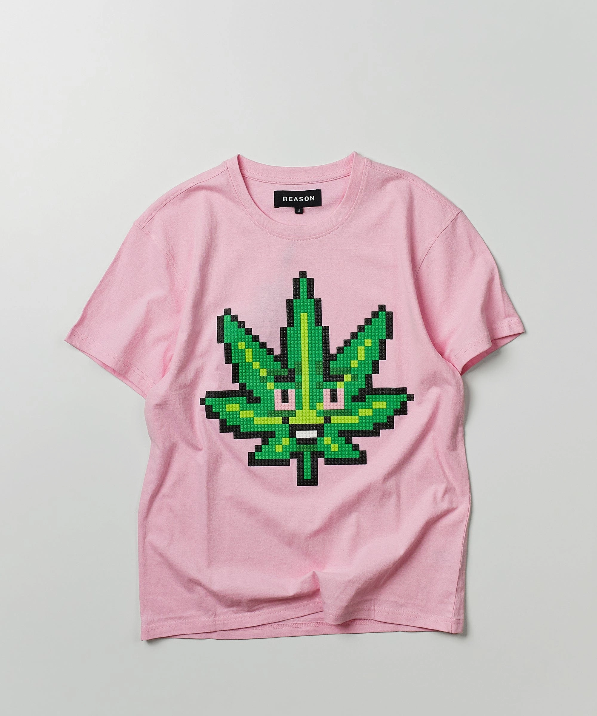 Pixel Leaf Short Sleeve Tee - Pink Reflective Trim NonSlip Grip Tape