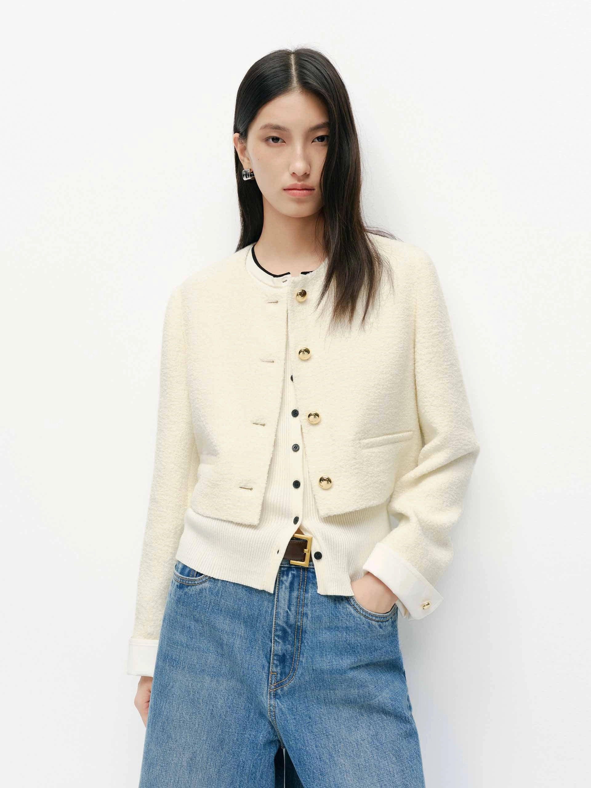 Cropped Tweed Coat Comfort Flex Fit