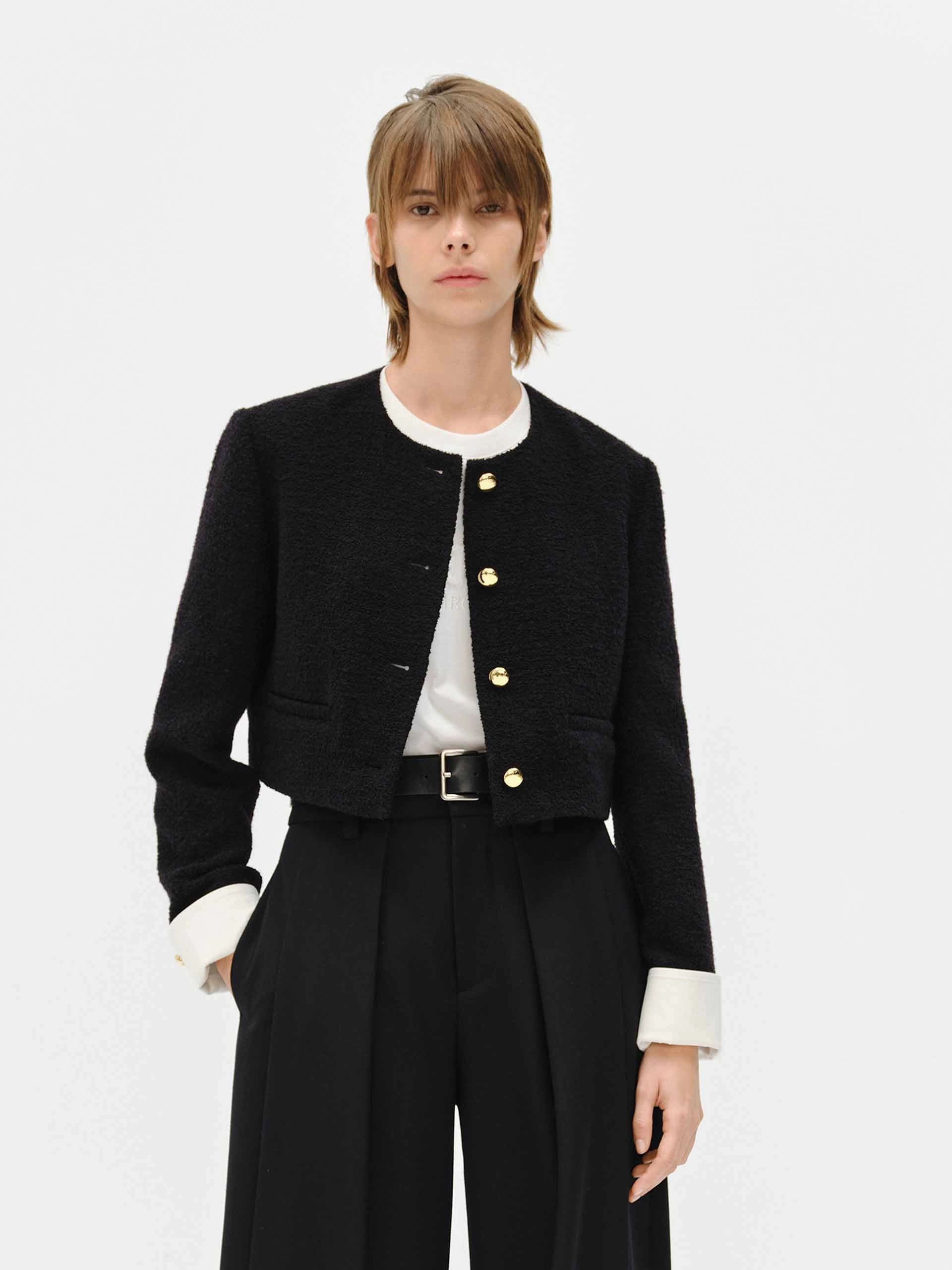 Cropped Tweed Coat Seamless Edge Finishing