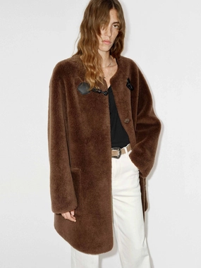 Midi Length Fuzzy Coat Thermal Lining