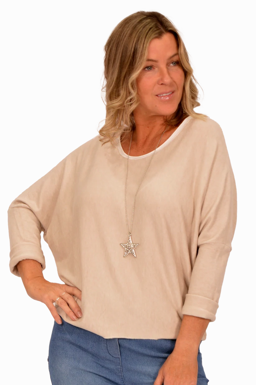 FrenchTerry Reinforced Neckline Boatneck Top