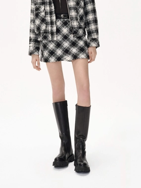 Double Layered Hem Long Wear Checkered Mini Skirt