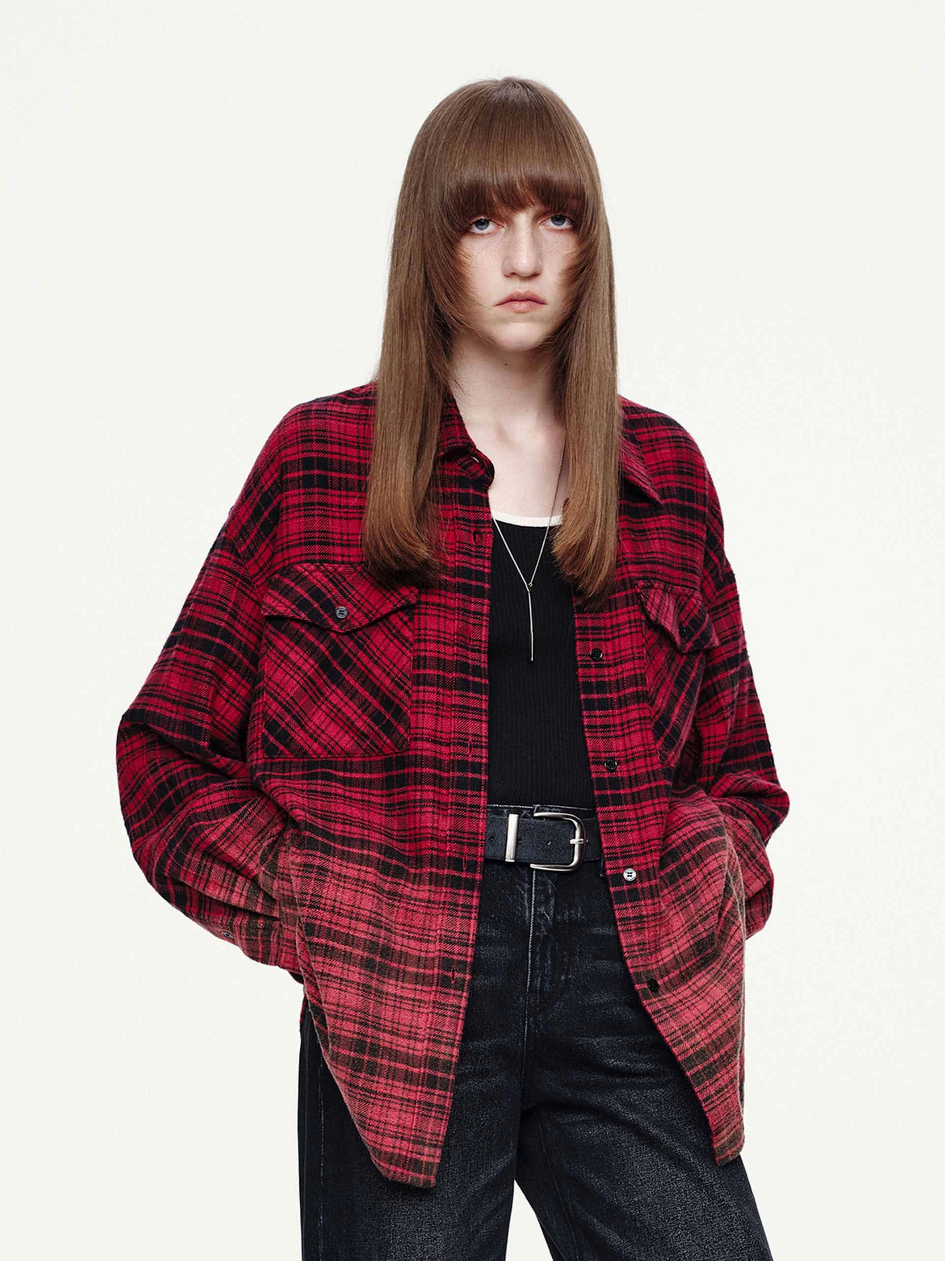 Thermal Regulation Fabric Workout Apparel Button Closure Plaid Shirt