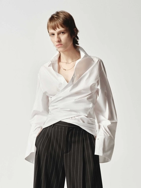 V-neck Cross Front Shirt HiddenVentilationPockets