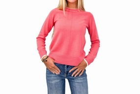 Soft Knit Piece Tipped Crew In Lipstick With Ivory