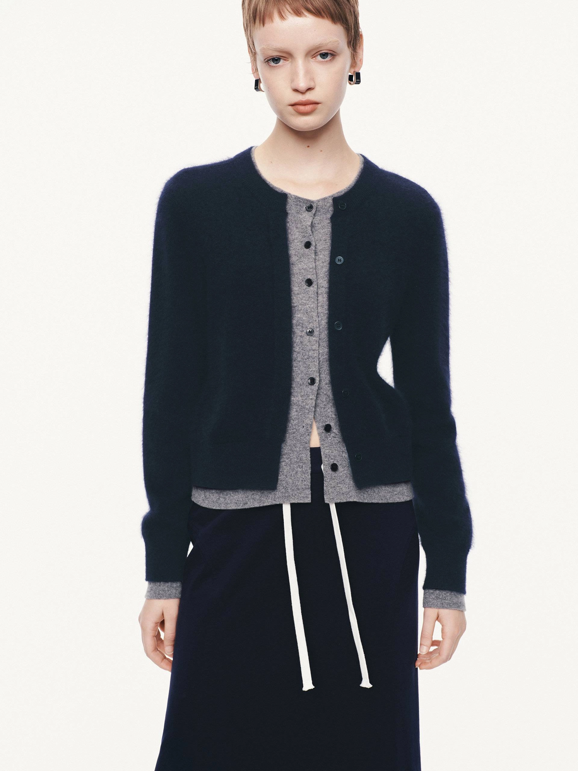 Thermal Insulation Tech Layered Round Neck Cardigan