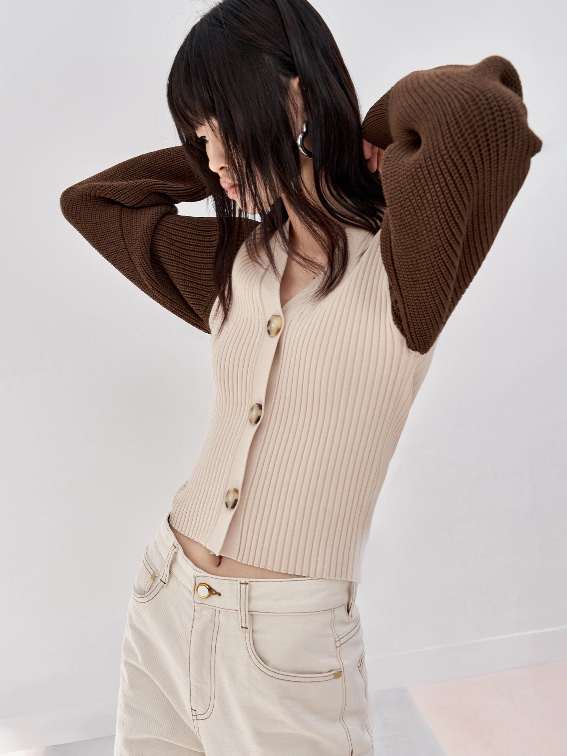 EthicallySourced StaticResistantFabric Contrast Panel Knit Cardigan